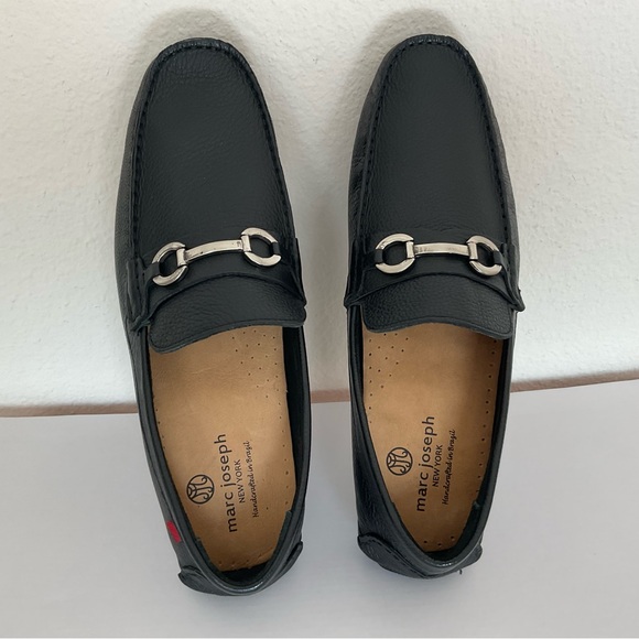 Joseph Black Leather Slip-On Loafers with Silver Accents - Picture 2 of 6